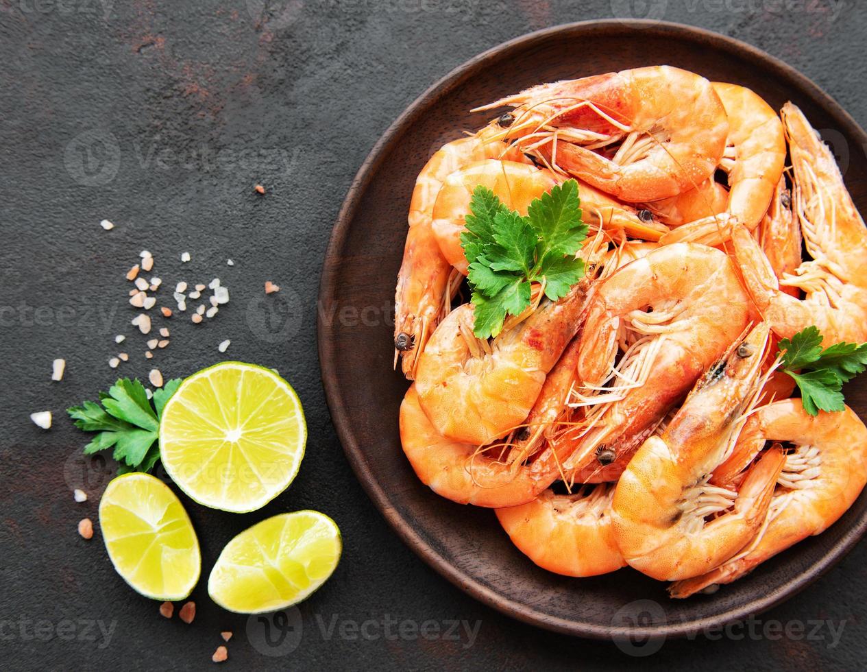 Shrimps served on a plate photo