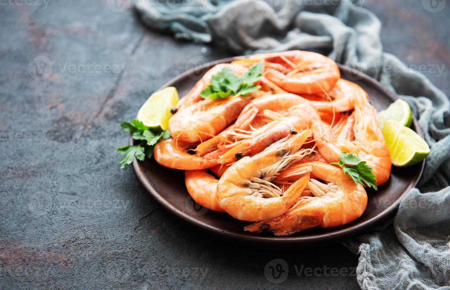 Shrimps served on a plate photo