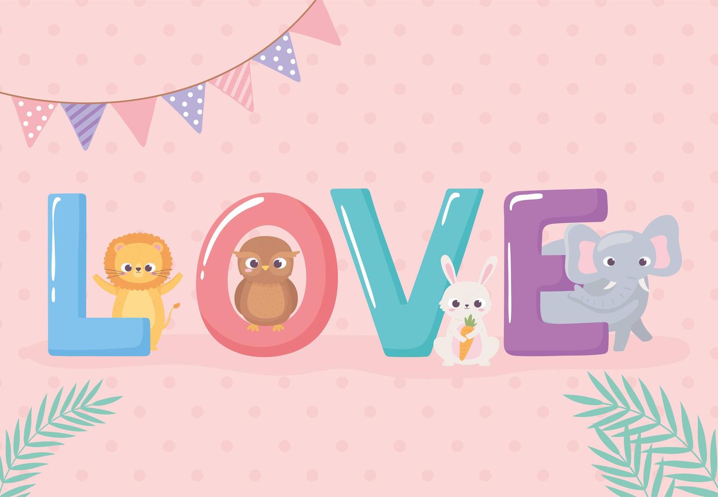 cute animals lettering vector