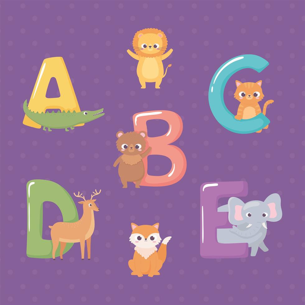 english alphabet animals set vector