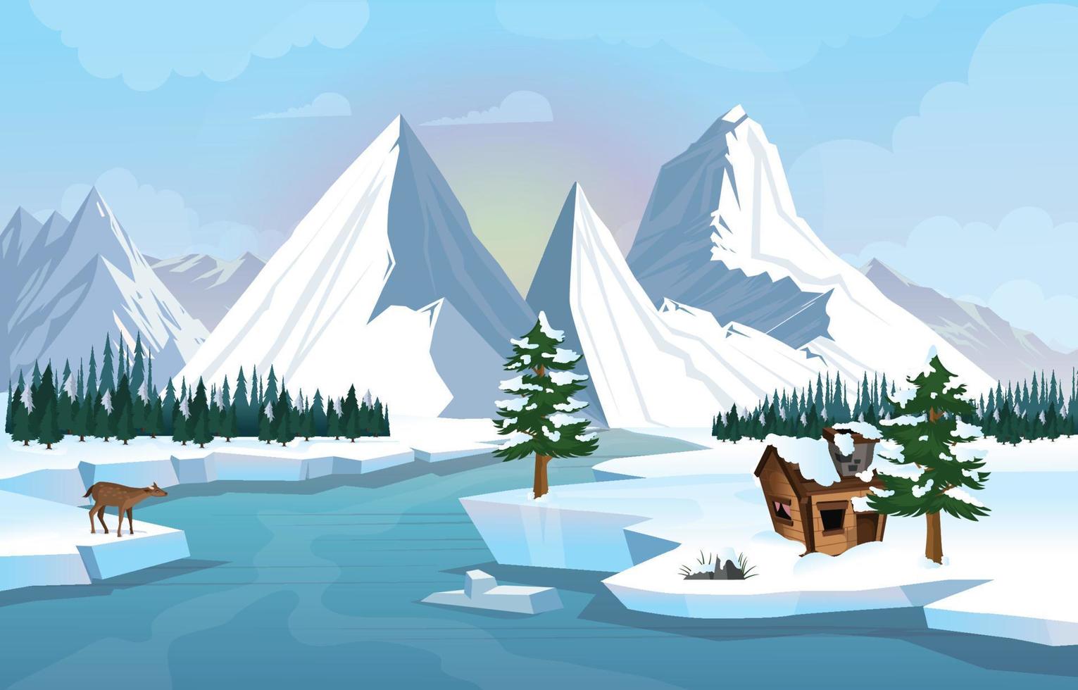 paisaje de montaña en invierno cubierto de nieve vector