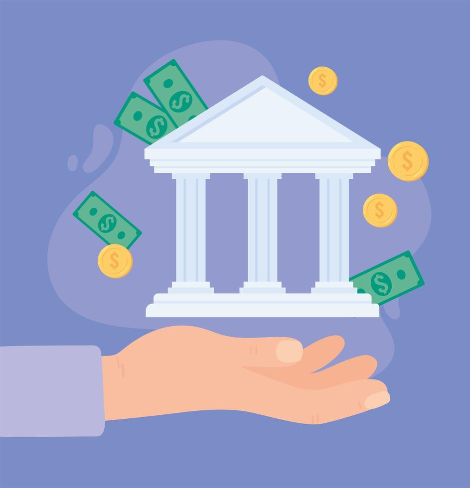 hand with bank and money vector