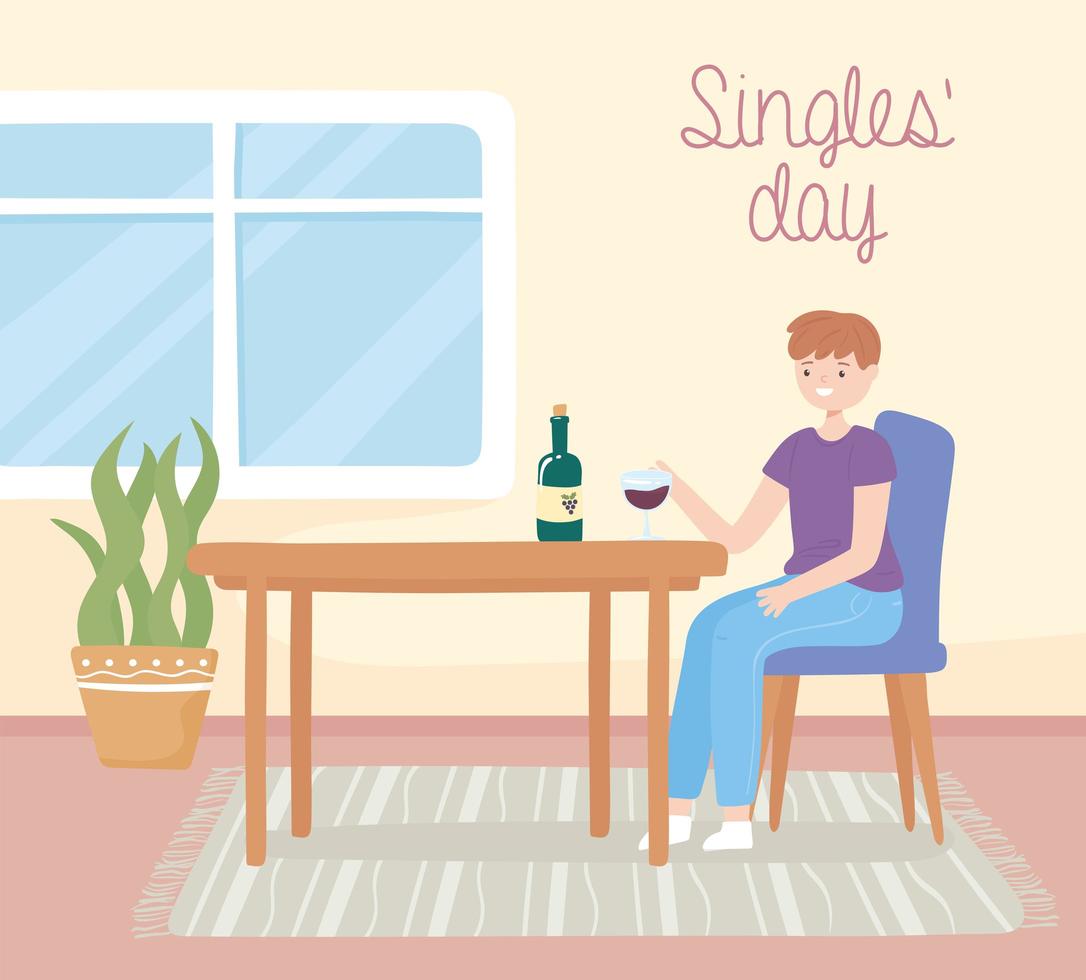 singles day, guy drinking wine vector