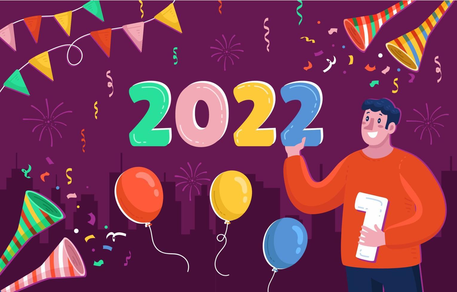 hombre feliz con fondo de cuenta regresiva de año nuevo vector