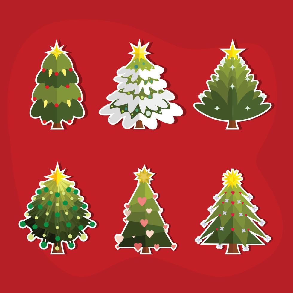 conjunto de pegatinas de árbol de navidad vector