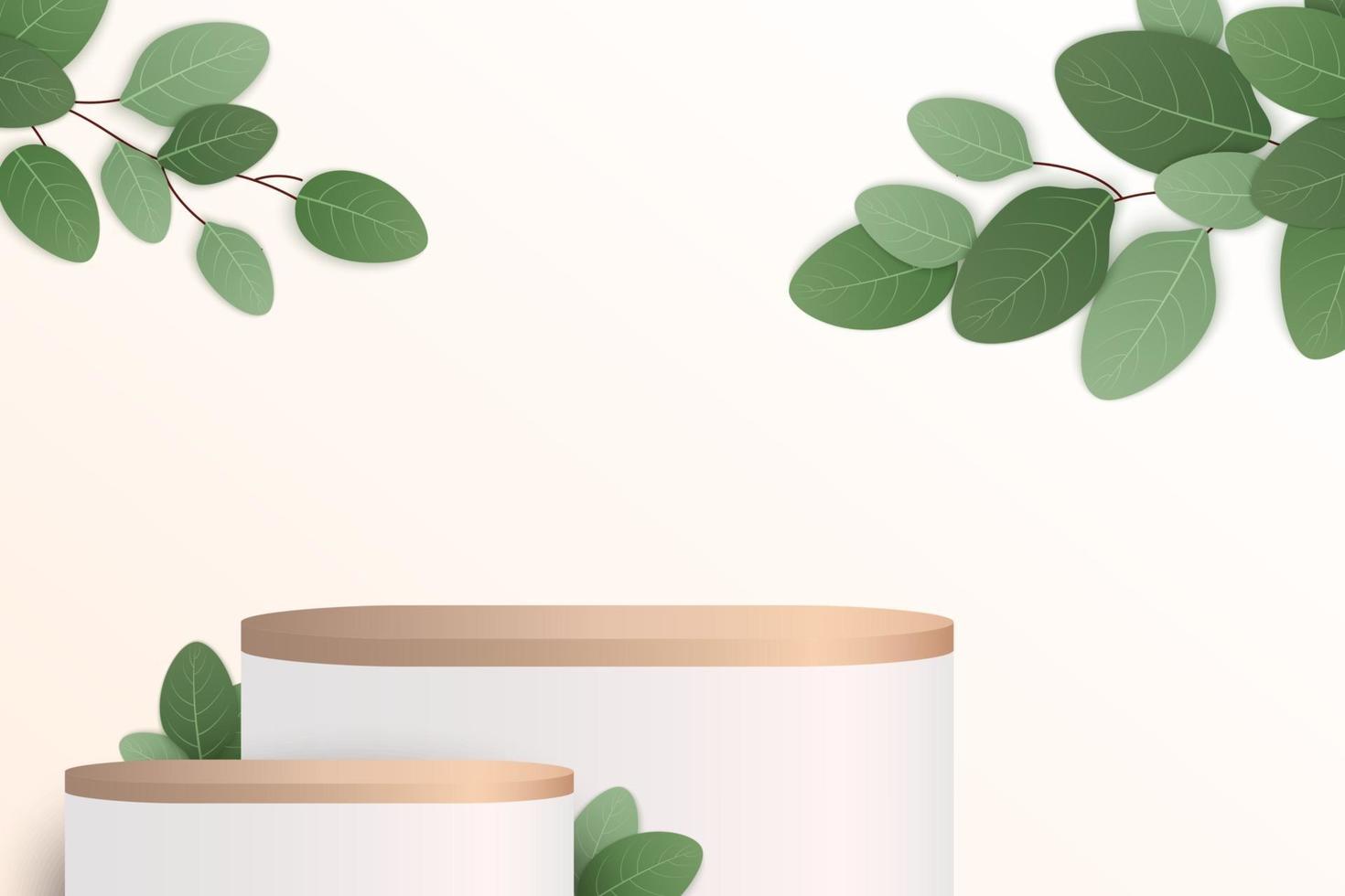cylinder wood podium in black background with leaves vector