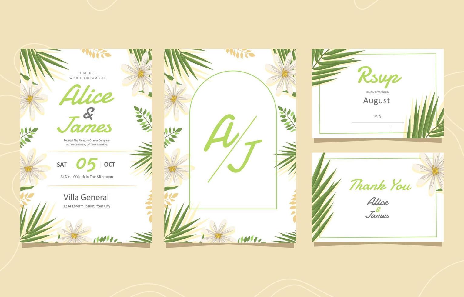 Simple Floral Wedding Invitation Template vector