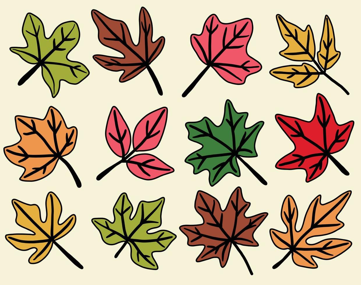 Collection of simplicity maple leaf freehand drawing flat design. vector