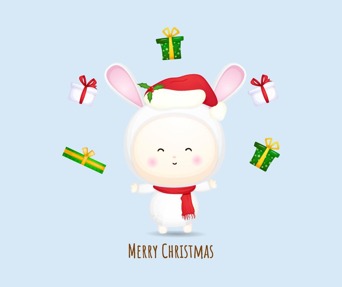 Cute baby santa costume with gift for merry christmas illustration set Premium Vector