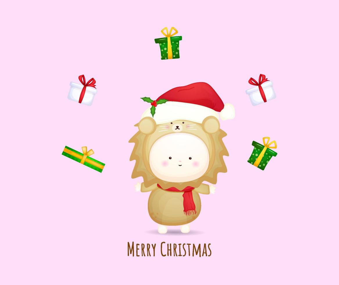 Cute baby santa costume with gift for merry christmas illustration set Premium Vector
