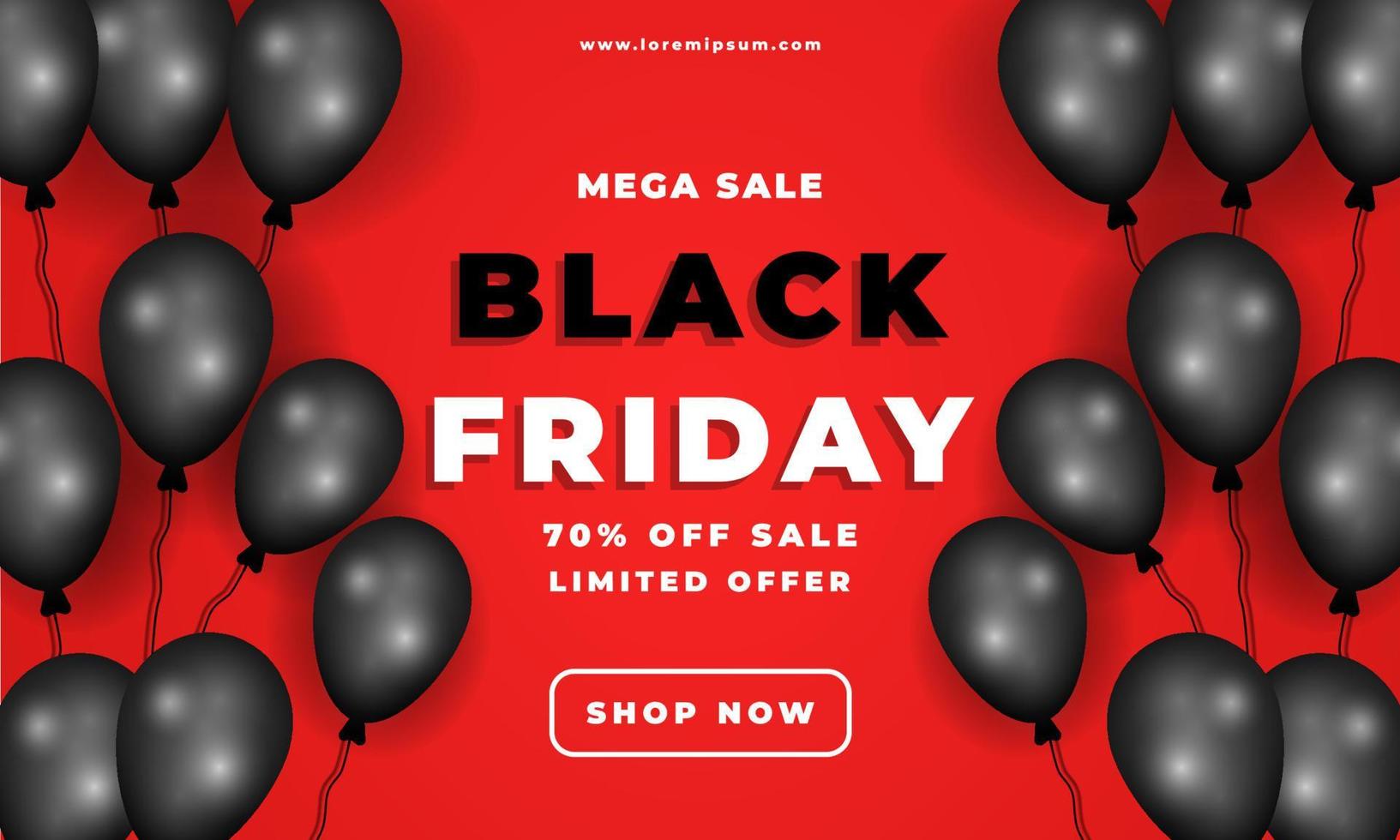 black friday mega sale banner with black balloons vector