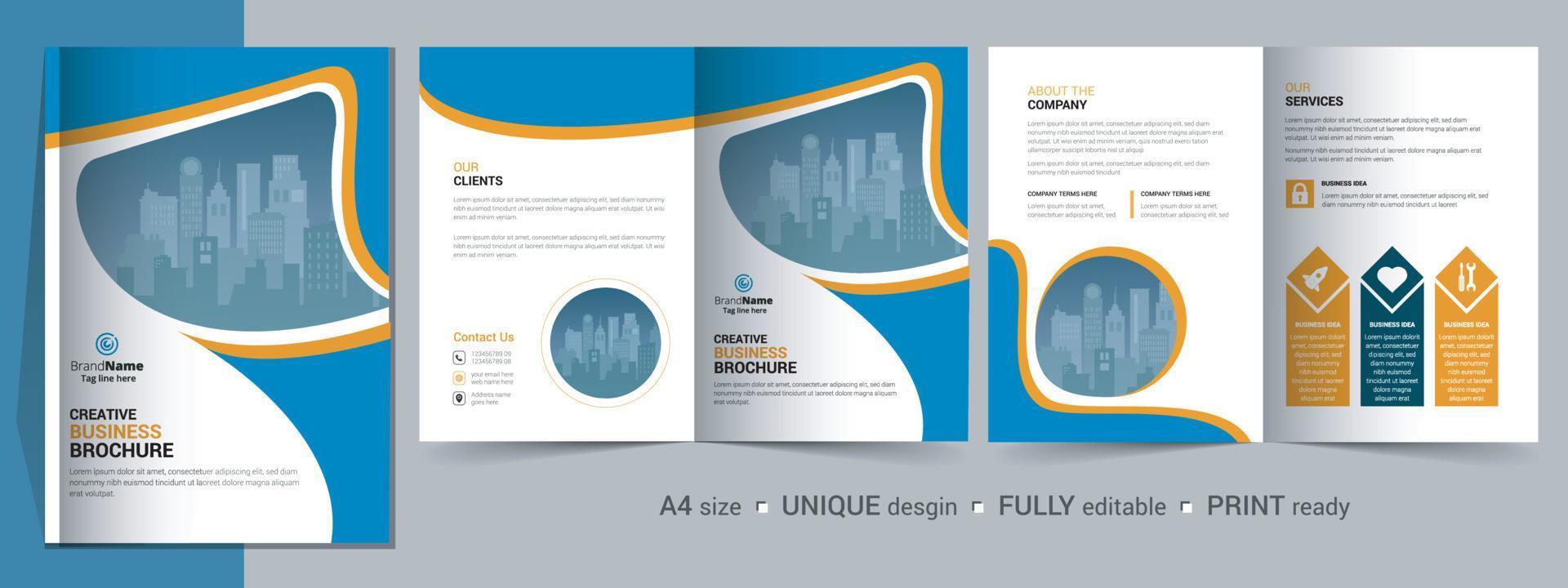 Corporate Bi-fold Brochure Template, Catalog, Booklet Template Design. Fully Editable. vector