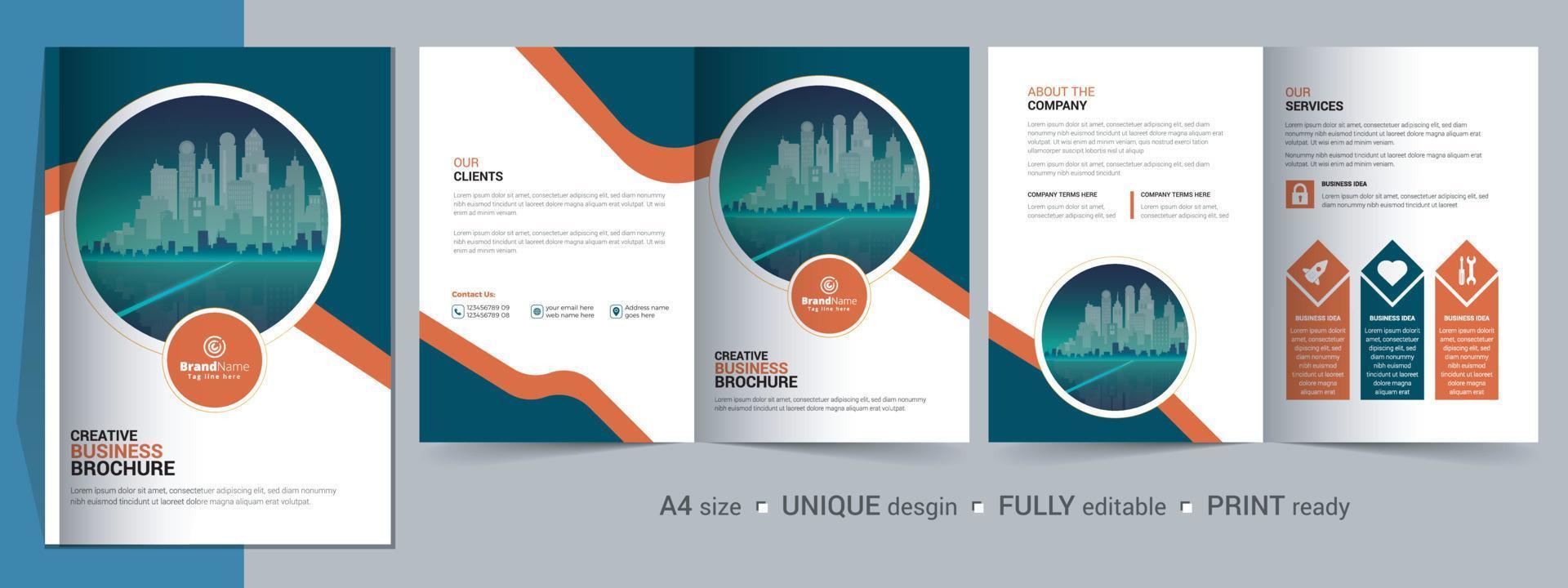 Corporate Bi-fold Brochure Template, Catalog, Booklet Template Design. Fully Editable. vector