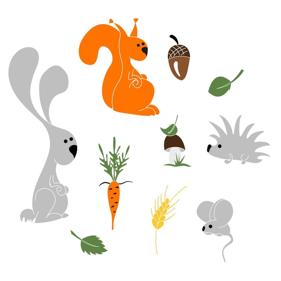 divertidos animales del bosque. ilustraciones de dibujos animados sobre fondo blanco. vector