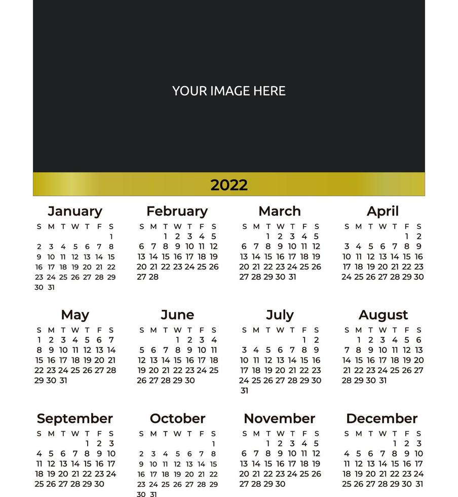 Calendar Template For 2022 Year. Planner Diary In A Minimalist Style. Corporate And Business Calendar. 2022 Calendar In Minimal Table And Blue And Yellow Color Event Planner, Week Starts Sunday 3703897 Vector