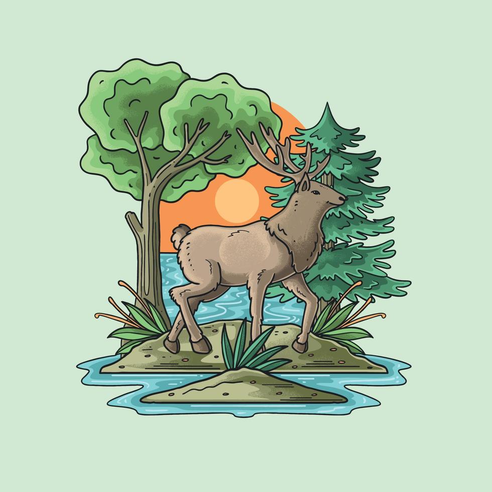 hermoso ciervo en bosque natural vector