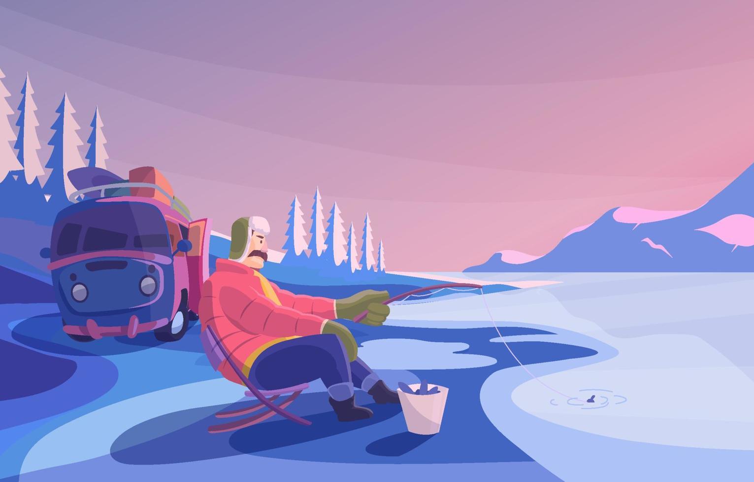 Man Having a Winter Fishing vector