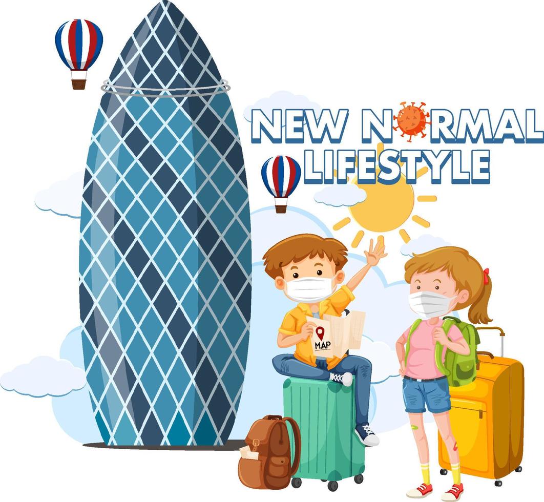 People travel during covid-19 pandemic with the gherkin landmark vector