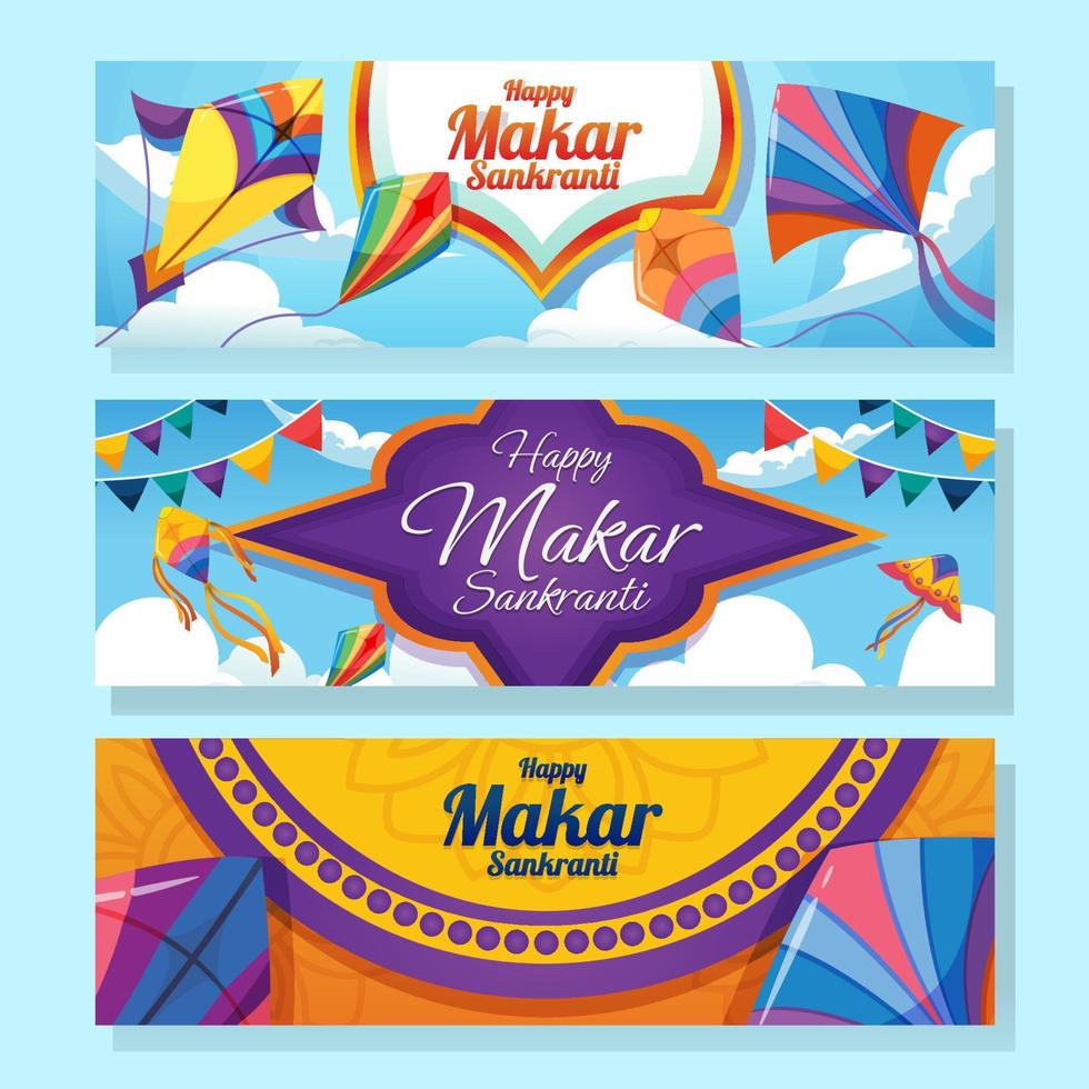 3 banner elegante feliz makar sankranti vector