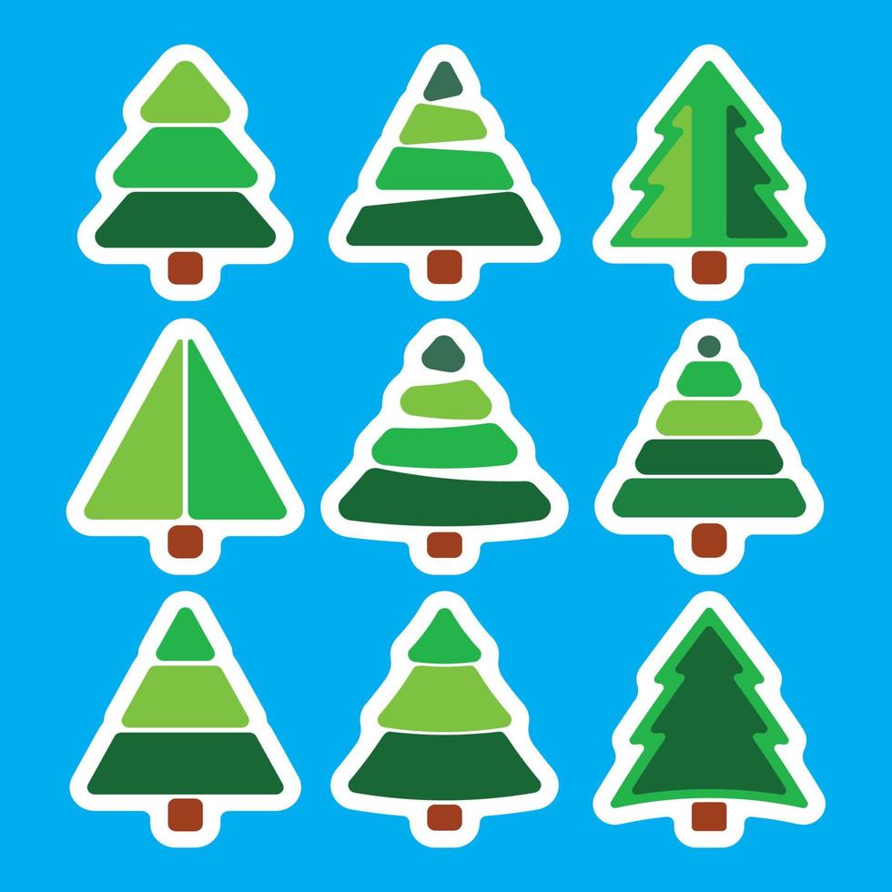 Set of Christmas Pine Tree isolated on blue background. Vector illustration.