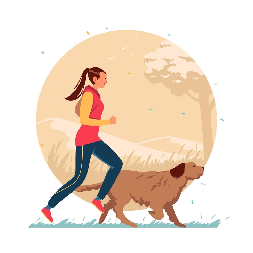 Woman Running With Her Dog vector