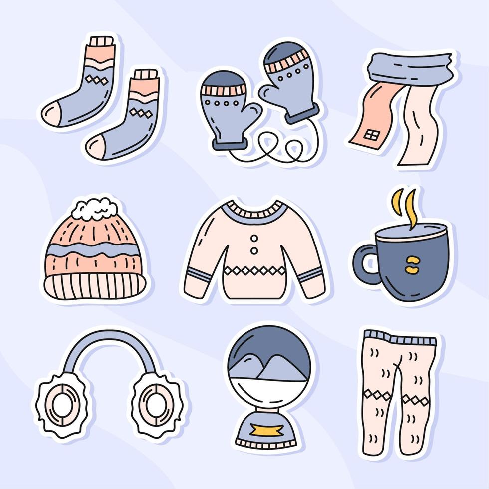 Hand Drawn Winter Festivity Stickers Set vector