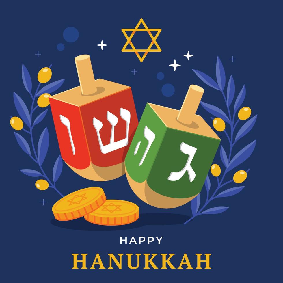 festival de hanukkah con dreidel vector