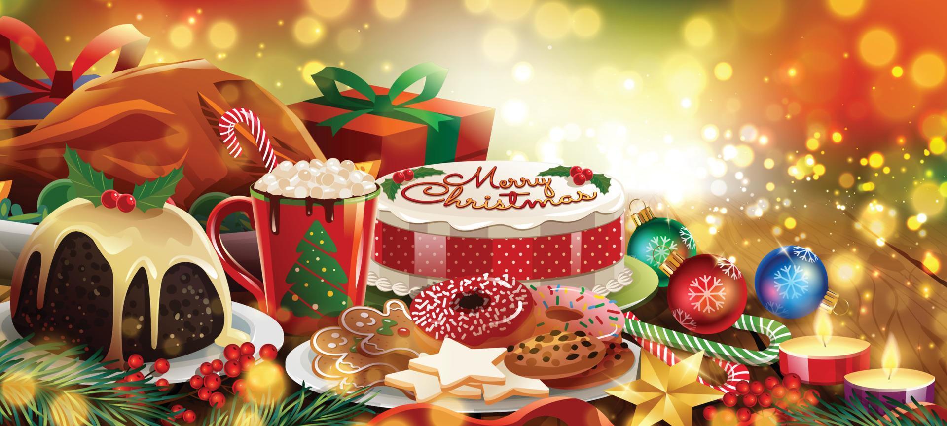 Christmas Feast and Dessert Background Concept vector