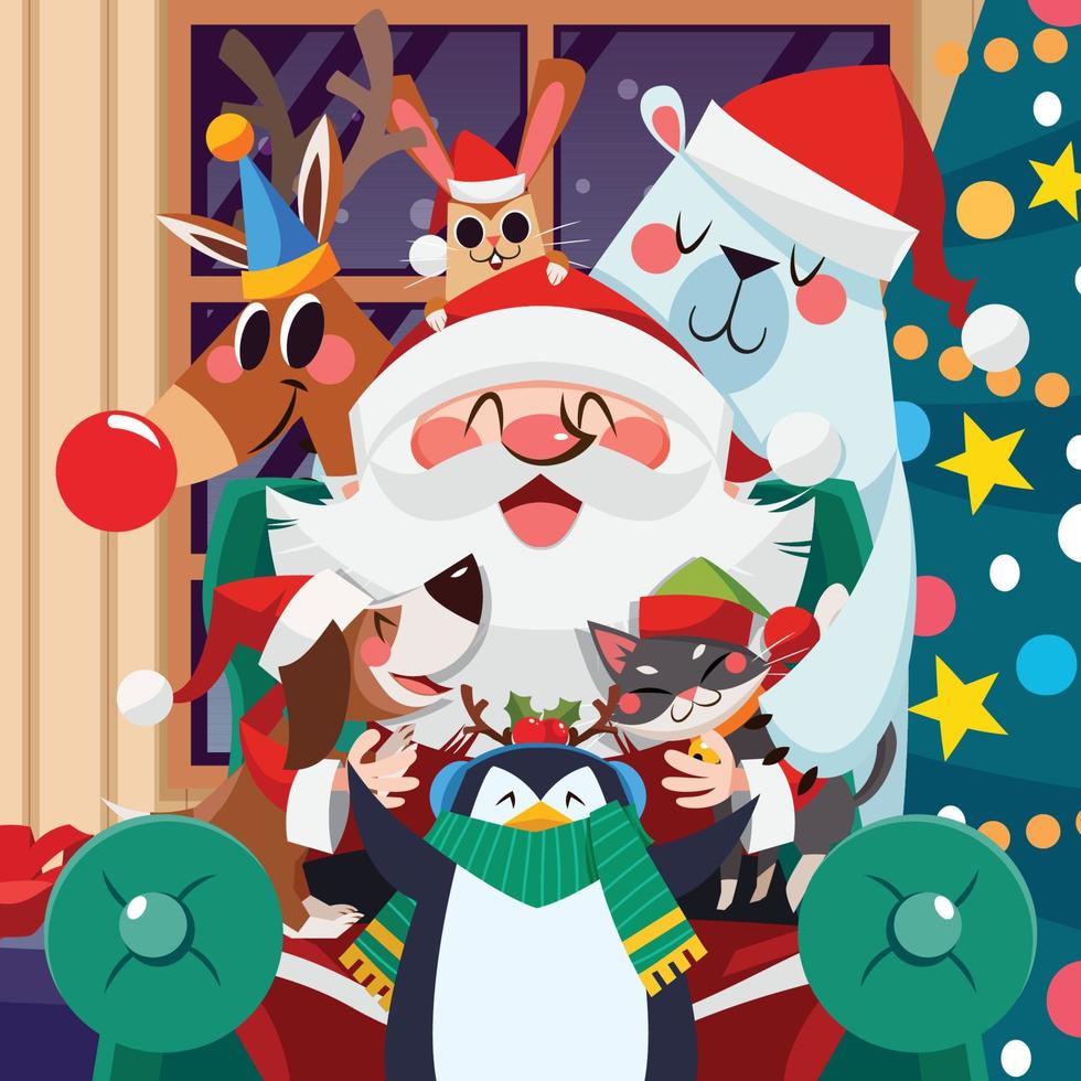 Santa Claus with Pets in Santa Paws Concept vector