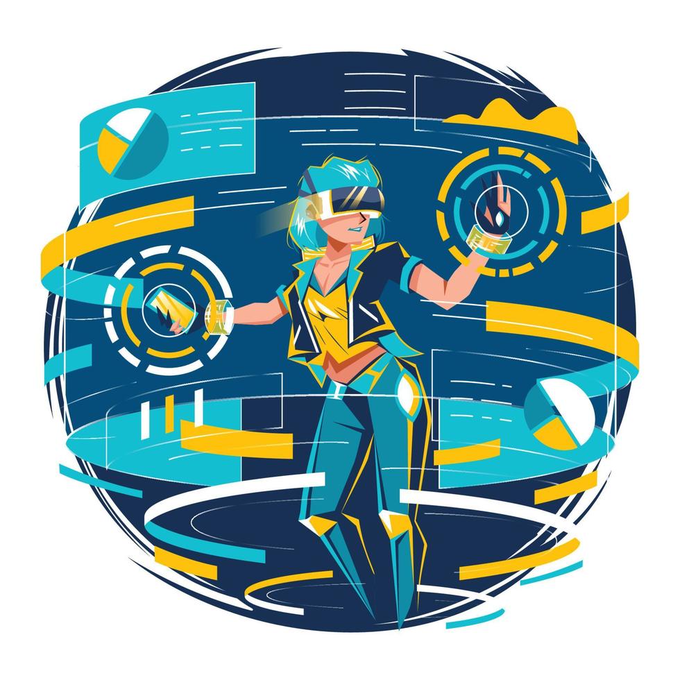 Woman Operating VR Technology vector