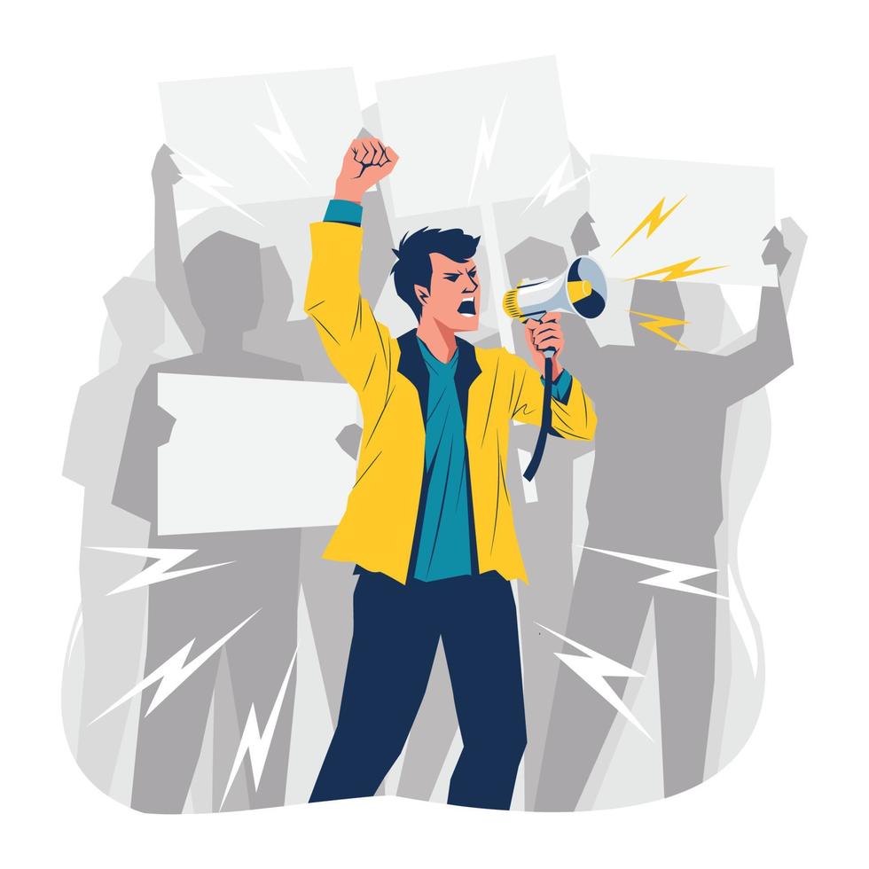 Crowd of Activist Protesting with Megaphone Concept vector