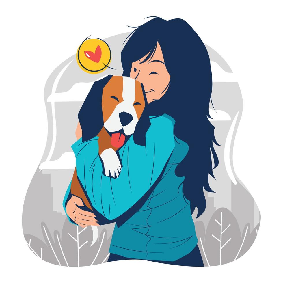 Girl Hugging A Puppy Dog Pet Concept vector