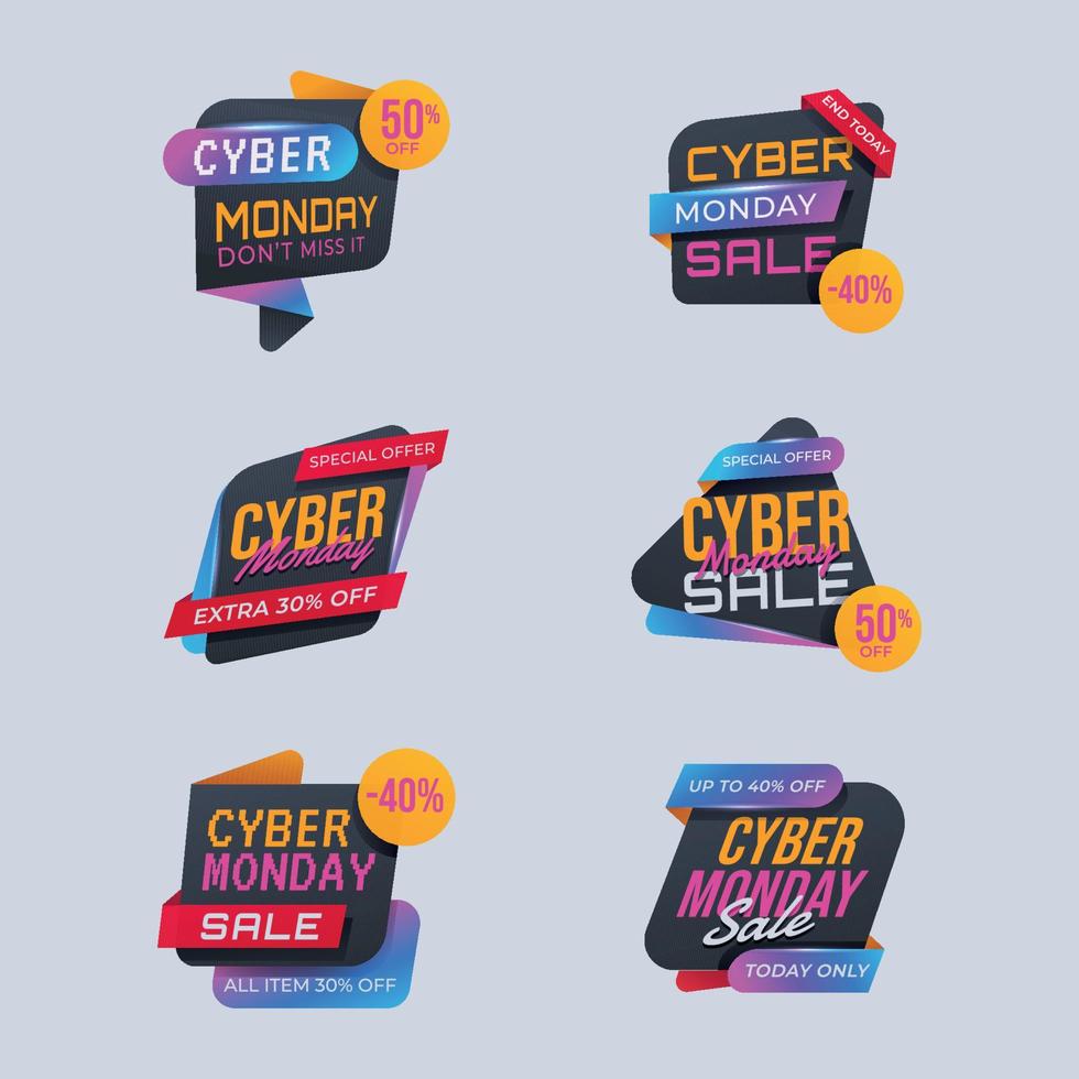 conjunto de insignia de venta de cyber monday vector