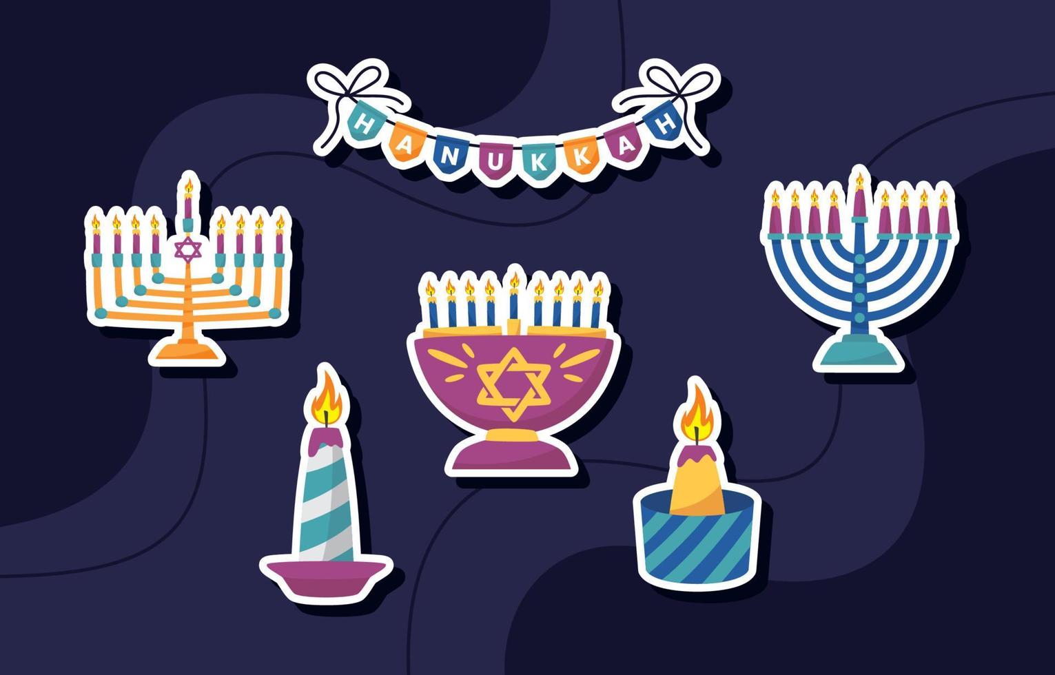 colección de pegatinas de la menorah de hanukkah vector