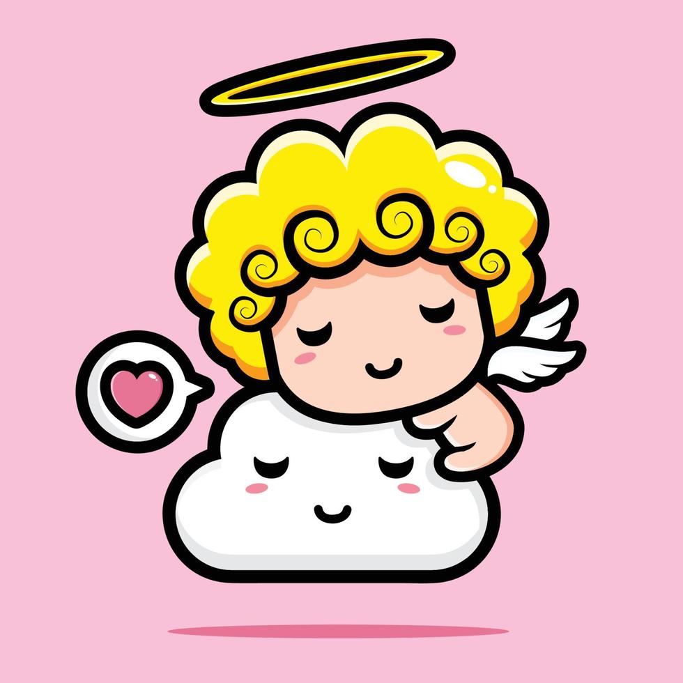 cute cupid sleeping on a cloud vector