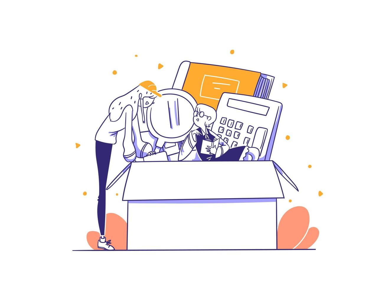 Online Shop Ecommerce Customer Buy Office Supplies category Item Concept Illustration in Outline Hand Drawn Design Style vector