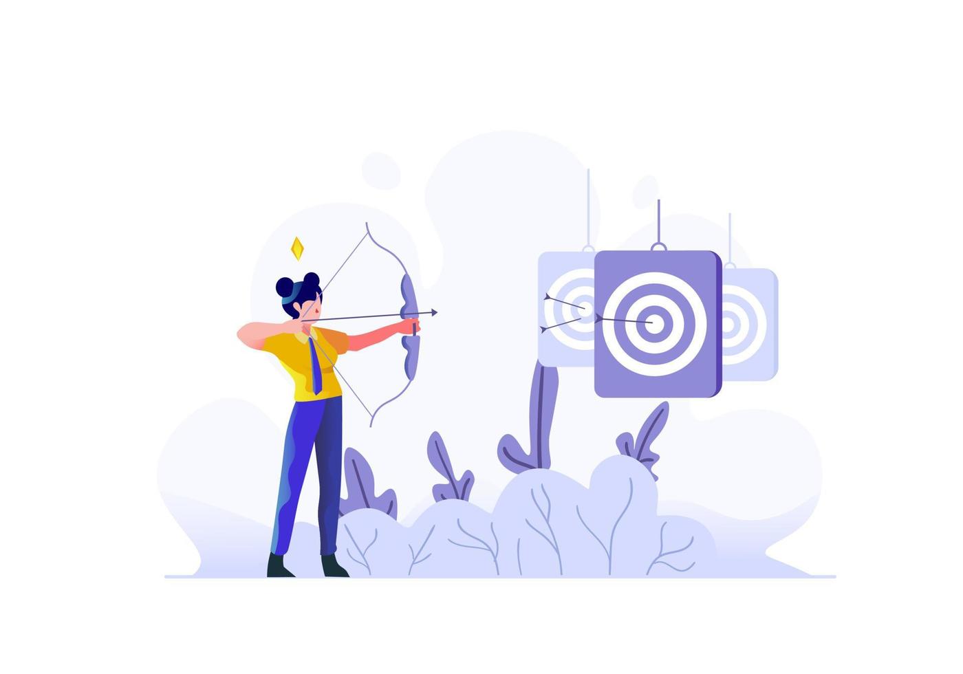 Business and finance woman doing presentation targeting target market business goals people character flat design style Vector Illustration
