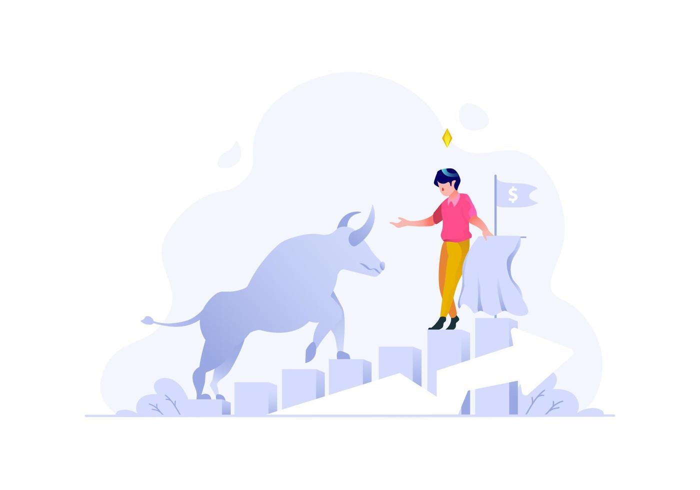 business finance man bull profit graph financial growth increase income  people character flat design style Vector Illustration
