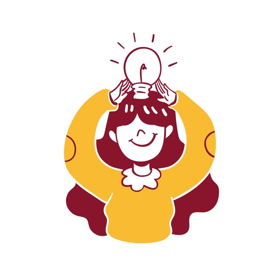 ilustración vectorial mujer de finanzas de negocios encontrar alguna idea icono de lámpara estilo de diseño dibujado a mano vector