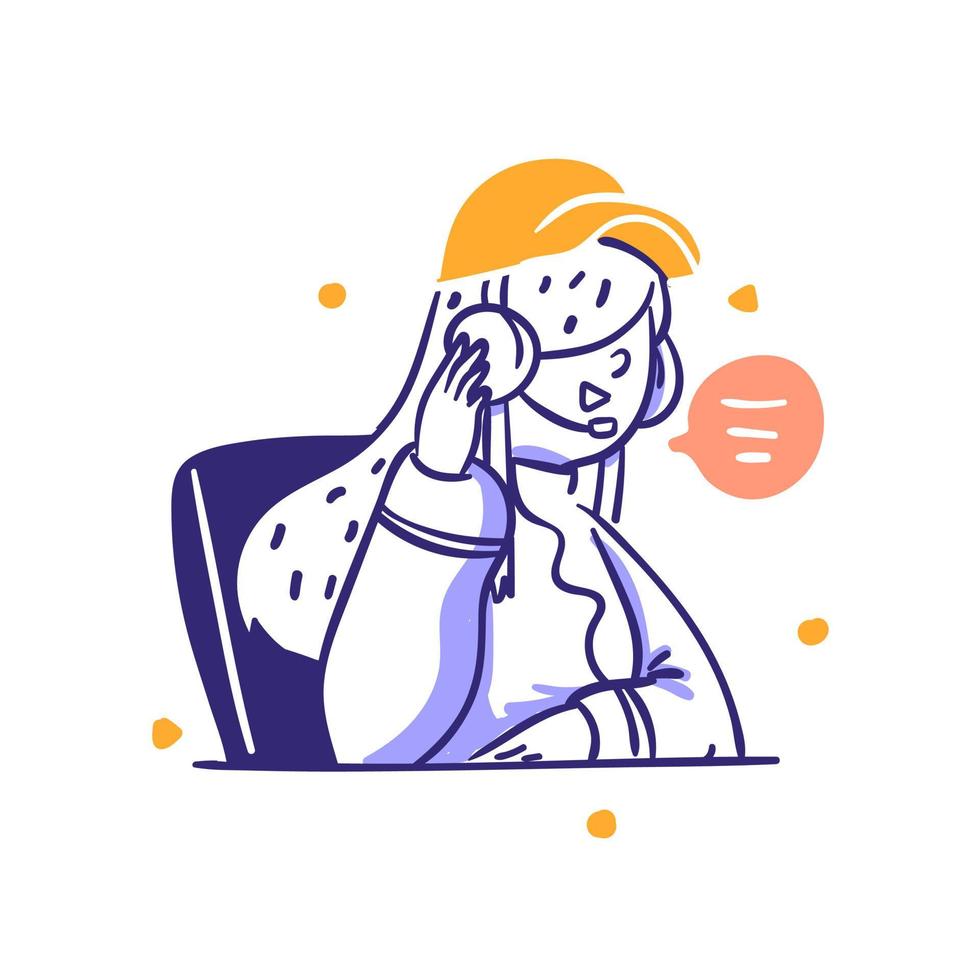 El servicio al cliente de comercio electrónico recibe el concepto de icono de llamada de quejas del consumidor ilustración de vector de estilo de diseño dibujado a mano