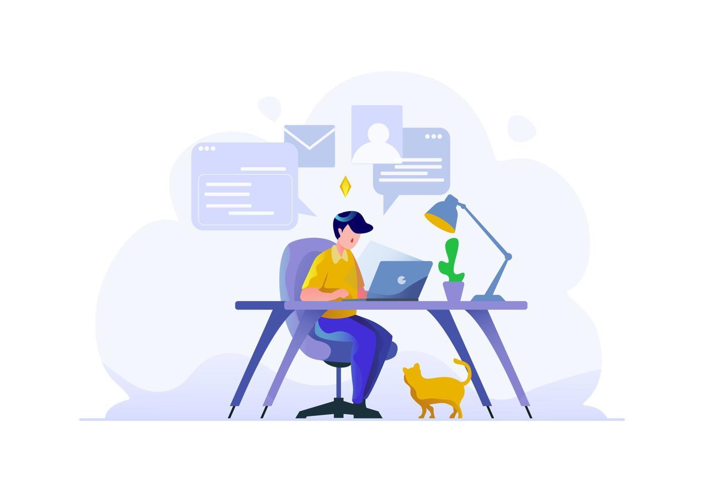 Business finance Man working on laptop computer work hour employee people character flat design style Vector Illustration