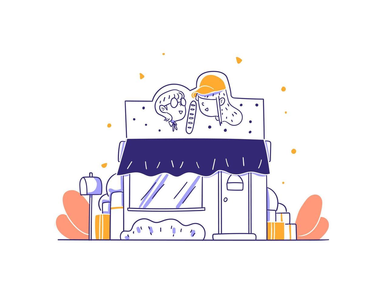 Bakery Online Shop E-commerce Marketplace Icon Concept Illustration in Outline Hand Drawn Design Style vector