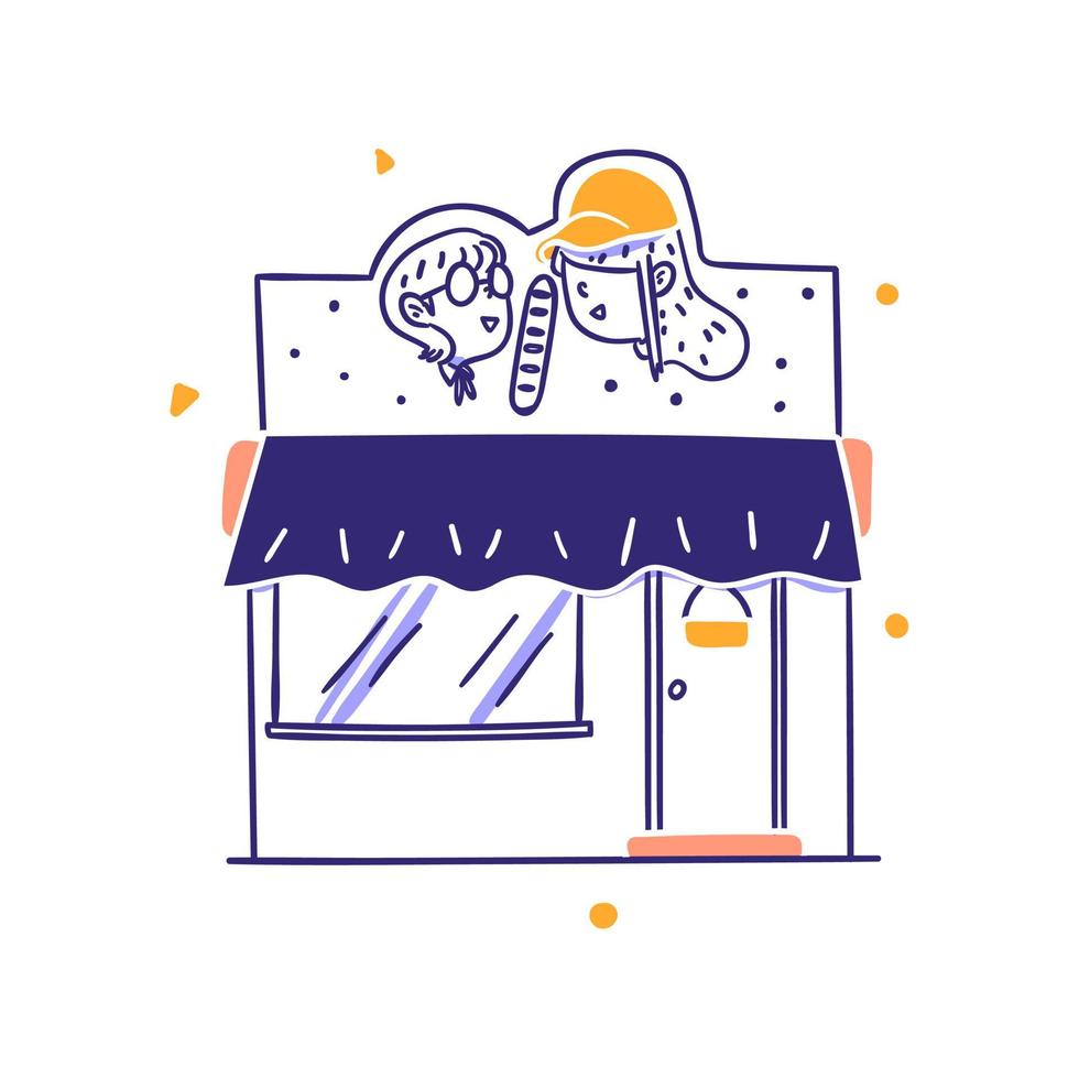 panadería tienda en línea e-commerce marketplace icono concepto ilustración en contorno estilo de diseño dibujado a mano vector