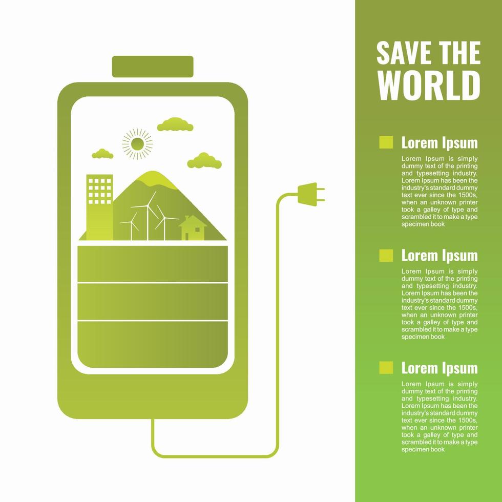 Green energy banner template. Infographic of Save the World. vector