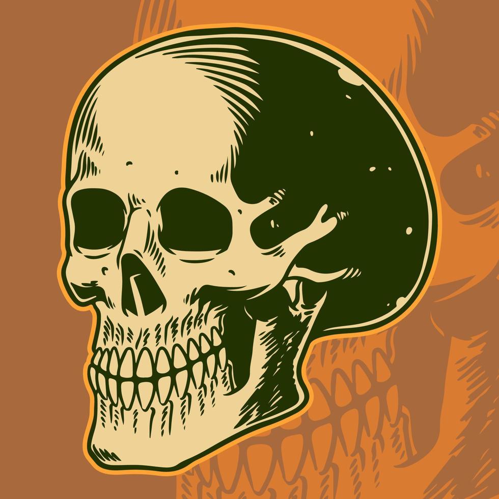 T-shirt or poster design with illustration of hipster's skull. vector