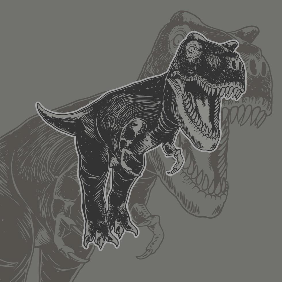 Vector vintage engraving of tyranosaurus.