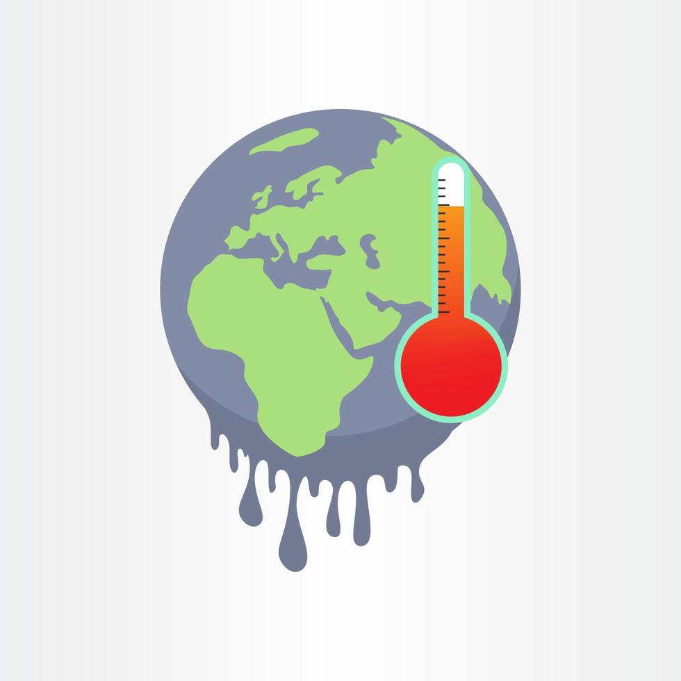 Climate change symbol with earth and red thermometer. vector