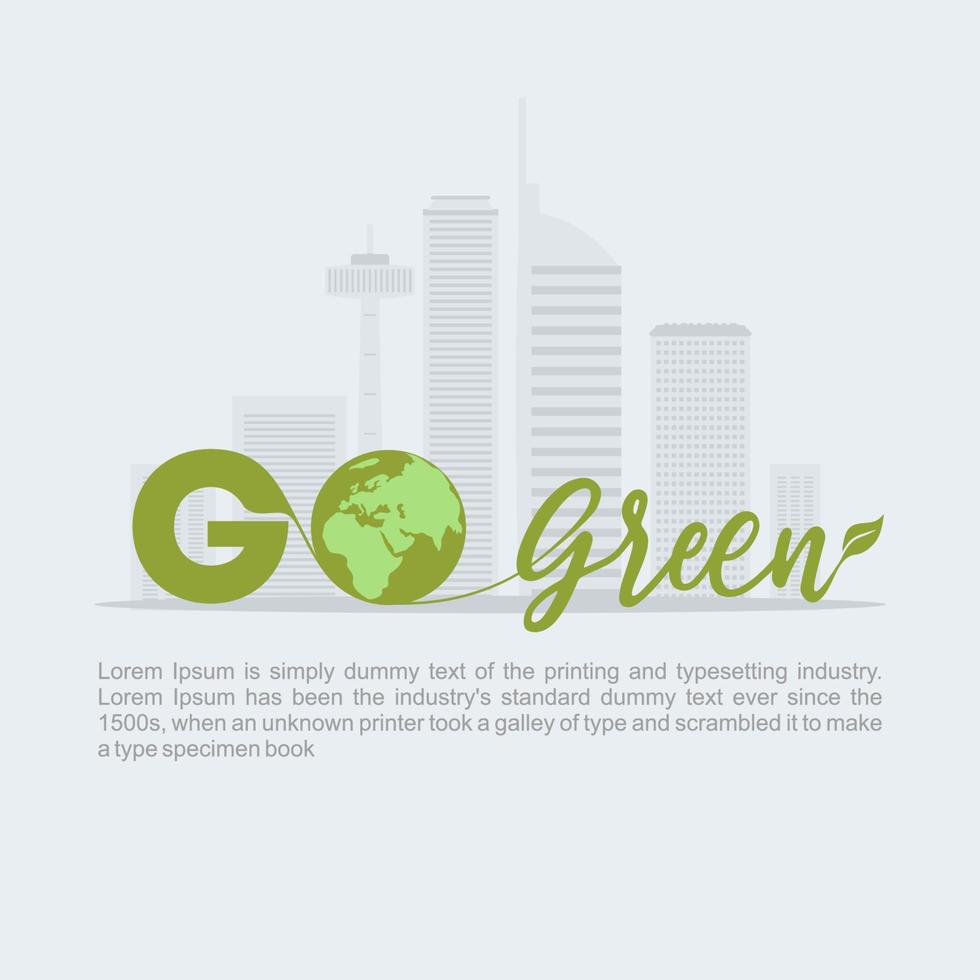 Go green banner template with illustration of smart city. vector