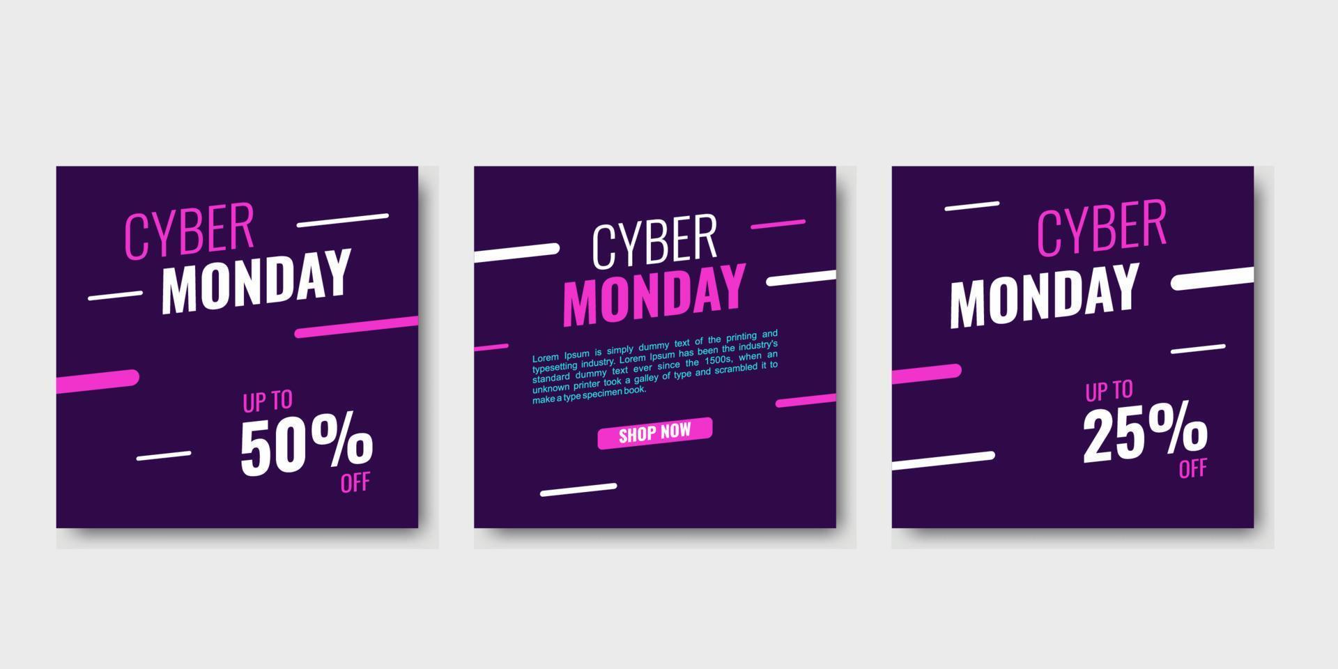 Plantilla de publicación de redes sociales de Cyber Monday, banner cuadrado editable. vector