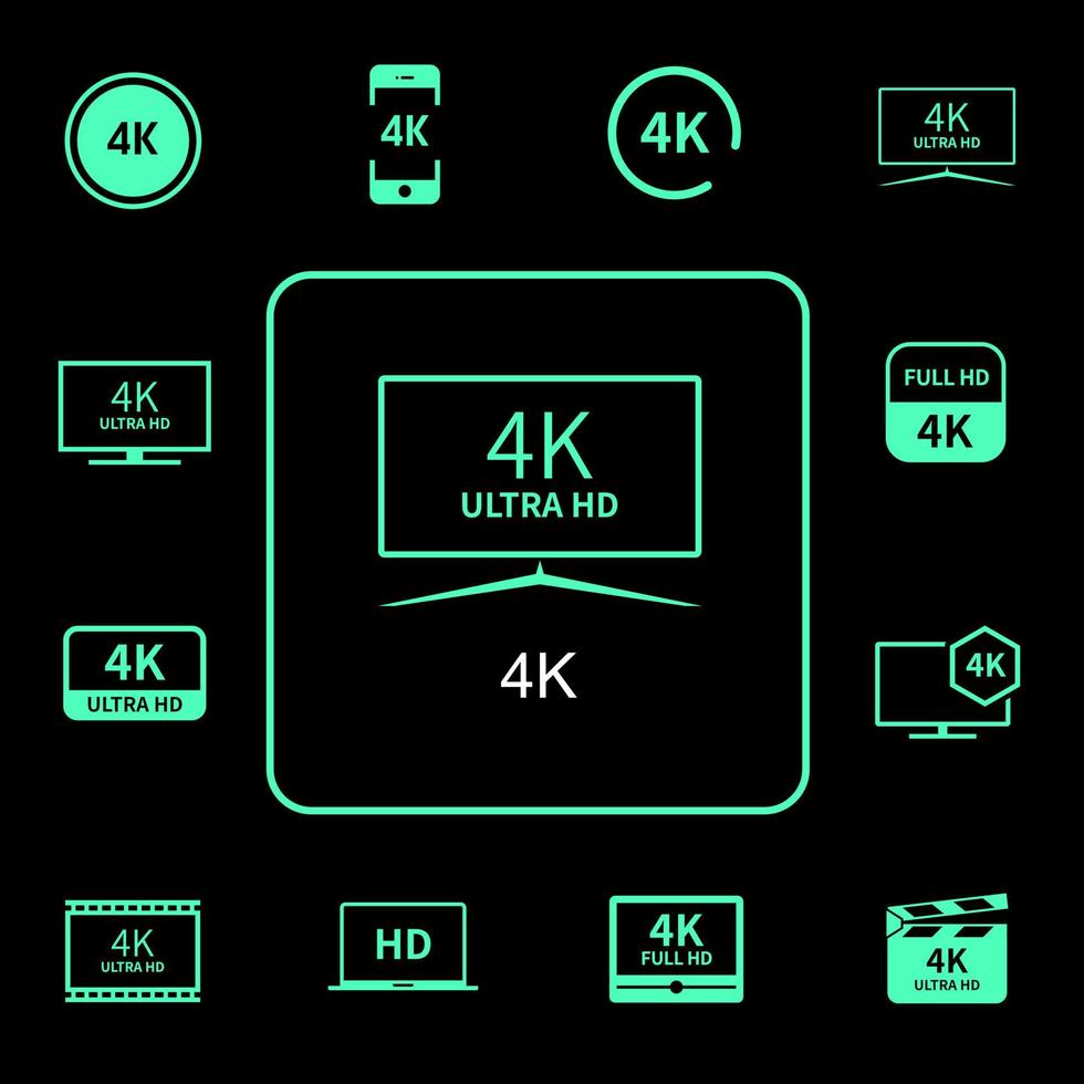 tv de alta resolución, iconos relacionados con películas vector